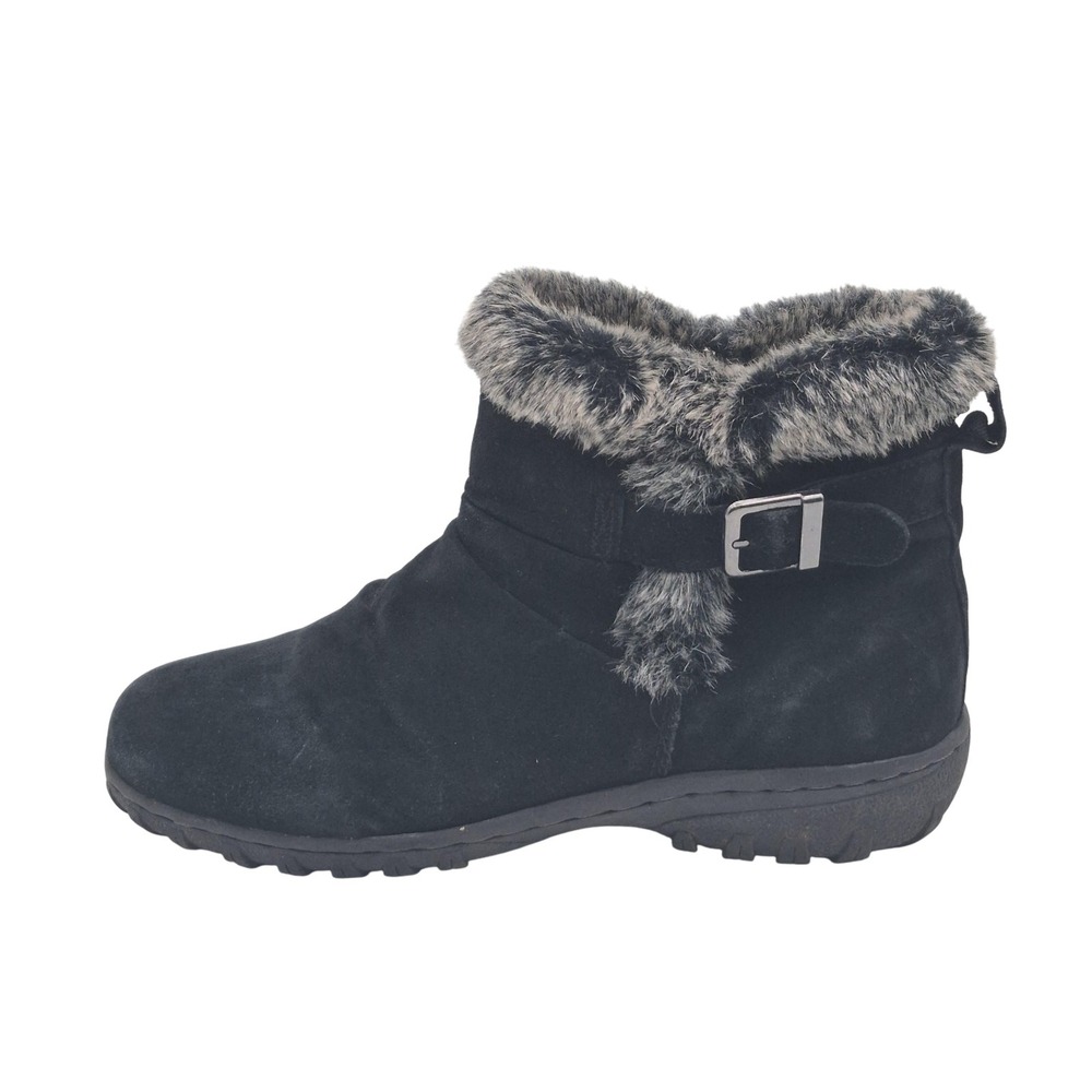 Khombu Boots‎ Womens Size 6 Black Suede Faux Fur Cuff Ankle Side Zip Lug Sole